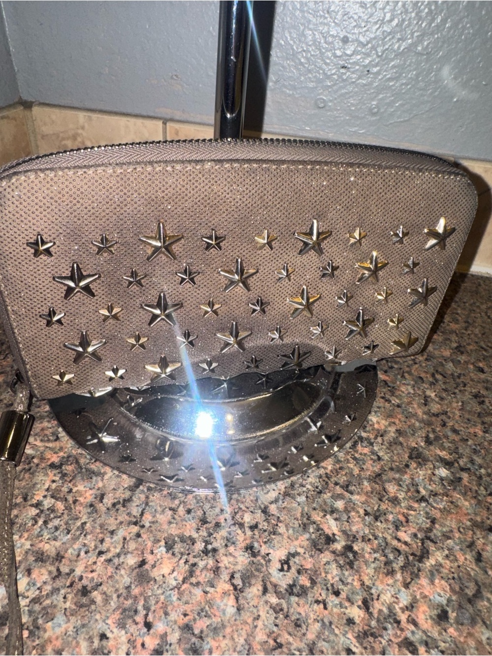 Jimmy Choo Metallic Taupe Star- studded glitter Zip wallet with COA’s - Picture 3 of 8
